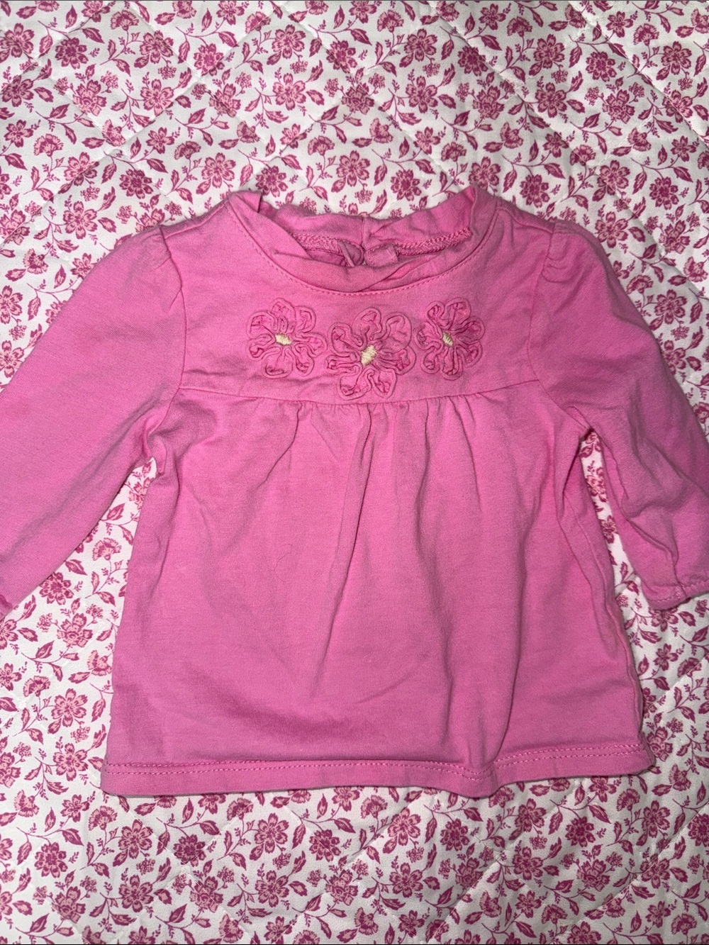 Baby Girl Pink Long Sleeve Top Floral Embroidered 3M